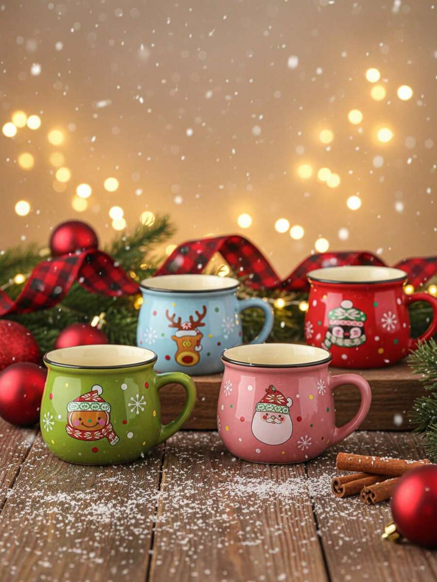 1pc Christmas Ceramic Mug, Cartoon Christmas Mousse Cup, Christmas Mousse Coffee Cup, Office Christmas Gift, Friends & Family Breakfast Cup, Santa Claus Gift, Milk Cup