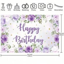 Purple Rose Pattern Birthday Party Banner Backdrop, Suitable For Home Decor, Birthday Party Decoration, Cake Table Decor, Ladies Party Background, Home Garden And Living Room Decor, Indoor And Outdoor Use - Multicolor - View 6