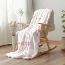 1pc Cozy Bowknot Print Flannel Blanket - Soft, Vintage-Inspired Design With Pink Bows On White, All-Season Comfort For Home, Office, Camping & Travel, Machine Washable, Perfect For Halloween & Christmas Decor, Travel Accessory |   Playful Pattern |   Soft Texture, Blanket For Bed - 多色18 - 查看 7