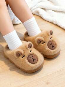 HAHABOBO New Kids' Winter Indoor Slippers - Brown Capybara Cartoon Patterns, Cute & Warm Thermal Lined Toddler Shoes, Unisex For Boys & Girls, Stylish, Versatile, Lightweight, Soft & Flat-Soled Slip-On Kids Slippers, Suitable For Indoor Bedroom & Home Use; Ideal As Holiday, Party, Christmas & Halloween Gifts - Brown - View 2