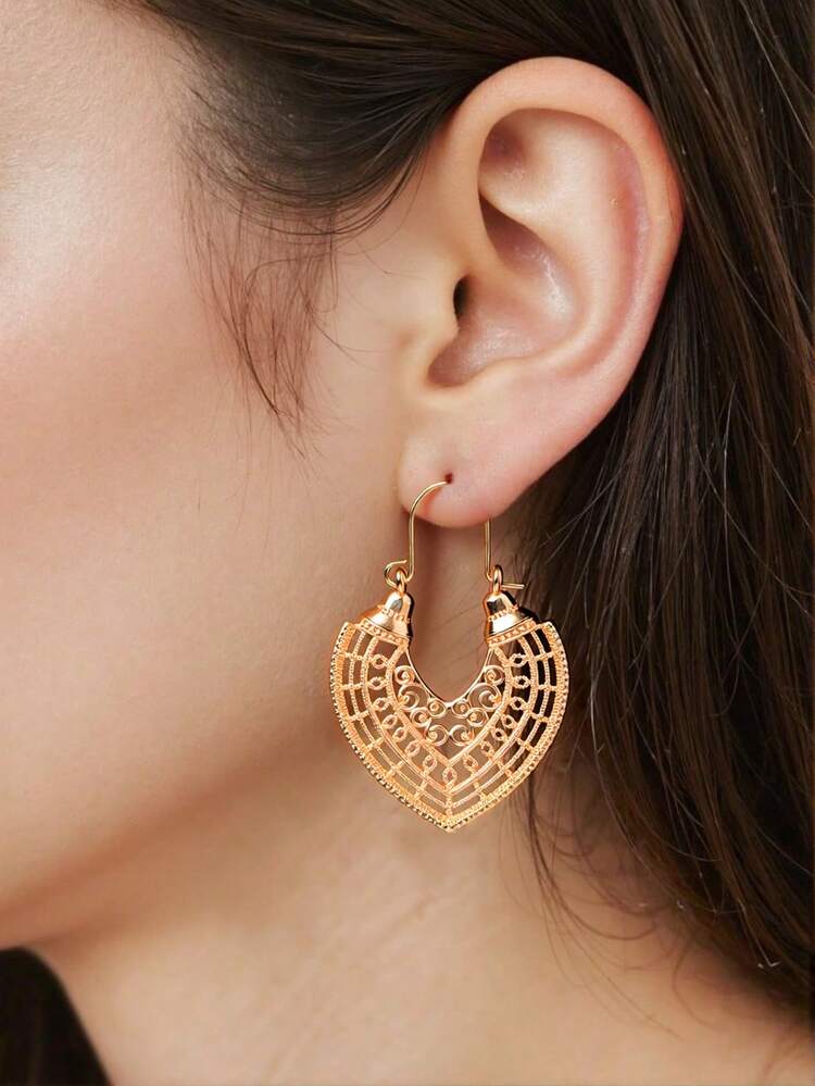 Brincos de argola femininos vazados 1 par de brincos de gancho de orelha ocos em forma de u dourado em forma de pêssego