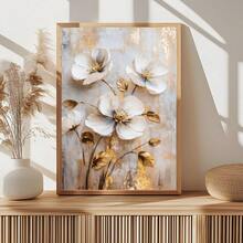 1 幅帆布挂画、带框装饰画、海报、优雅的白色花卉油画艺术与金叶 - 现代抽象墙面装饰，适用于客厅、卧室、办公室等 - 带框高清油画，是万圣节、感恩节、圣诞节、房间装饰、走廊、咖啡店、图书馆、浴室的完美礼物 - 彩色 - 查看 8