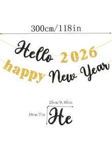 1 件闪光“Hello 2026”新年快乐横幅，新年派对装饰旗 - 黑金色 - 查看 3