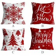 4 件/1 件圣诞枕套红色圣诞树雪花印花枕套派对节日沙发家居装饰靠垫套 - 彩色 - 查看 11