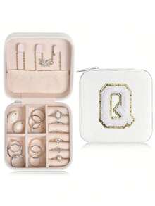 1 pieza Caja de joyería personalizable con letra, Caja de joyería de viaje DIY, Bolsa de almacenamiento de joyas, Caja de joyería de cuero, Caja de viaje portátil, Caja de joyería de perlas falsas, Caja de joyería de viaje de verano, Material de PU impermeable y a prueba de humedad, Caja de almacenamiento de perfumes, Caja de regalo para damas de honor, Mini caja de joyas para aretes, collares y anillos, Caja de joyería de cuero PU, Caja de joyería portátil creativa, Caja de regalo para aretes, Decoración de baño para vacaciones, Bolsa de maquillaje, Artículo de viaje esencial - Multicolor - Ver 16