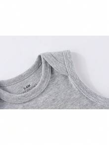 3 Pcs Baby Boy Girl 0-12months Sleeveless Bodysuit Cute Round Neck Cotton Toddler Outfits Four Seasons - Grey - View 4