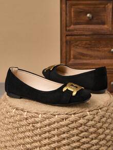 WHDXY 1 双女士方头一脚蹬平底鞋，新款夏季金属扣平底鞋，休闲乐福鞋，时尚优雅，适合派对和日常穿着 - 黑色 - 查看 6