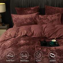 Queen Size 3pcs Ultra Soft Breathable Comforter Cover Set, Luxury Cozy Flannel Duvet Cover With Pillow Shams, 90" X 90", Dark Grey,  And  Bedding Collection - 勃根地紅/鐵鏽紅(無棉) - 查看 3