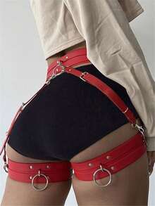 1 件性感女式腿带吊袜带，宽皮革束缚内衣大腿金属扣哥特式节日狂欢装，适合万圣节情人节日常穿着 - 彩色 - 查看 5