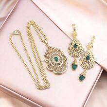 3 pezzi Set di gioielli minimalisti unici per Capodanno, orecchini floreali vuoti, collana con pendente vuoto in stile mediorientale arabo, accessori tradizionali marocchini e algerini adatti per matrimoni e festival