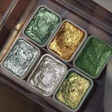 1pc - Professional Art Use 6-Color Mini Palette With Glitter, Suitable For Chinese Painting, Thangka, Calligraphy - Compact & Durable Transparent Storage Box - Ideal For Travel And Daily Use - Easter, Day Of The Dead, Halloween, Thanksgiving, Christmas, Fall And Back To School Gifts, Versatile Art Supplies, Professional Watercolor, Frozen Watercolor, Micro Particle Watercolor