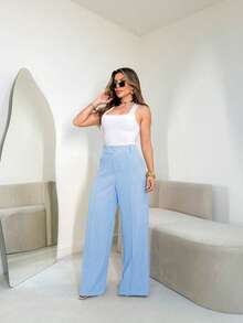 FASHION MO, REF: H928 Women's Pants, Plaid Pants, High Waist, Striped, Modern Style, Elegant Look, Casual Pants, Sophisticated Look, Versatile Piece, Women's Fashion, Stylish Pants, Classic Plaid Print, Urban Look, Perfect Fit, Contemporary Design, Comfort And Style, Ideal For Everyday Wear, Printed Pants, Striking Look, Refined Style, High Quality Pants, Current Fashion, Tailored Touch, Elegant Casual Wear, Impact Pants, Feminine Style With Personality. - Màu xanh nhạt - Xem 4
