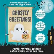 Halloween Garden Flag "Ghostly Greetings" POLE INCLUDED 12" X 18" Outdoor Water And Weatherproof Lawn Sign Spooky Fall Party Decor Outdoor House Decoration# DOUYYY