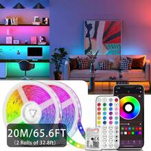Tira de luz LED de 3 pies a 100 pies para decoración del hogar, equipada con control remoto de 44 teclas y control por aplicación, con temporizador y atenuación de color RGB sincronizada con música, adecuada para decoración de dormitorio, vacaciones, decoración de habitación, decoraciones de pared - luz policromática - Ver 16