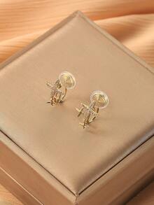 1 对时尚简约四角星方晶锆石铜夹式耳环，适合女士，无需穿孔，高端优雅设计，适合日常佩戴和节日礼物 - 耳夾 - 查看 8