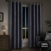 Beige And Black% Blackout Geometric Pattern Curtains, 52 Inch Wide 96 Inches Long 2 Panels, Thermal Insulated Noise Reducing Anti-Rust Grommet Drapes Bedroom Living Room,, Modern Style, Energy-Efficient - 深藍色和銀色 - 查看 3