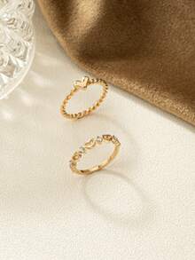 1 套心形和麻花针织图案简约百搭可爱戒指套装，适合日常通勤 - 彩色 - 查看 3