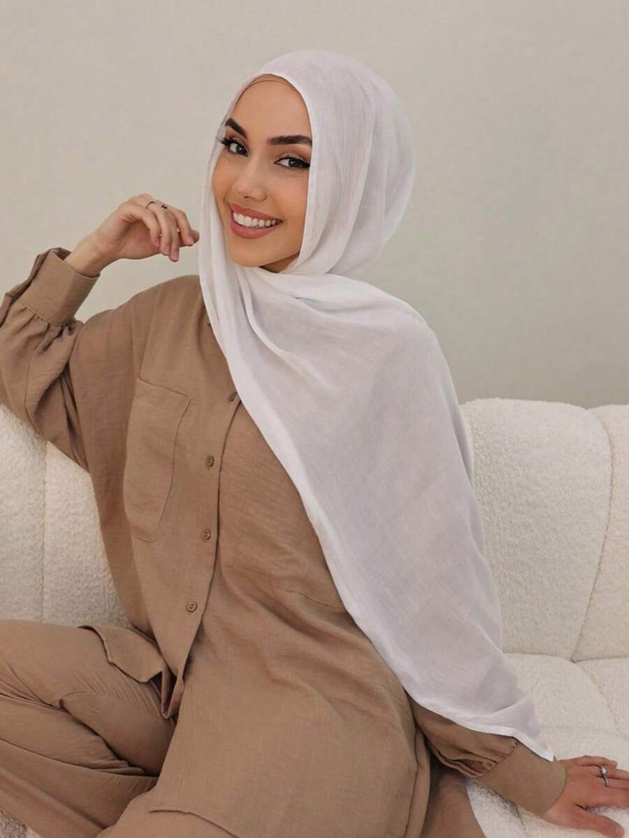 1pc Women's Solid Color Viscose Headscarf, Soft Wide-Edged Headband, Versatile Sun Protection Hijab Scarf, Suitable For Daily Wear For Dress