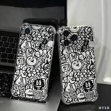 Funda para teléfono con diseño de grafiti negro, esquinas reforzadas y protección anticaídas. Compatible con phone 17, 16, 15, 14, 13, 12, 11 Pro, X y XS. Ideal para regalar a amigos y familiares en Halloween y Acción de Gracias. - transparente - Ver 9