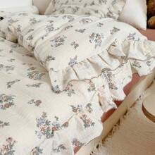 Muslin Duvet Cover With Ruffled Edges, 1 Piece Cotton Comforter Cover 47X59'', Pattern 2-Layer Gauze Bedding, No Quilt Or Pillowcases, Bedroom Essential - 古典 - 查看 9