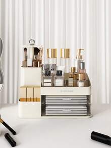 Cosmetic Storage Box With Drawer, Lifting Pen Holder Brush, Dressing Table High-End Large-Capacity Lipstick Multi-Function Compartment Storage Rack, Suitable For Countertops, Desks, Dressing Tables, Plastic Bathroom Counter Storage Box,Gifts For Women,Christmas Gifts,Gift Ideas For Women - Multicolor - View 4