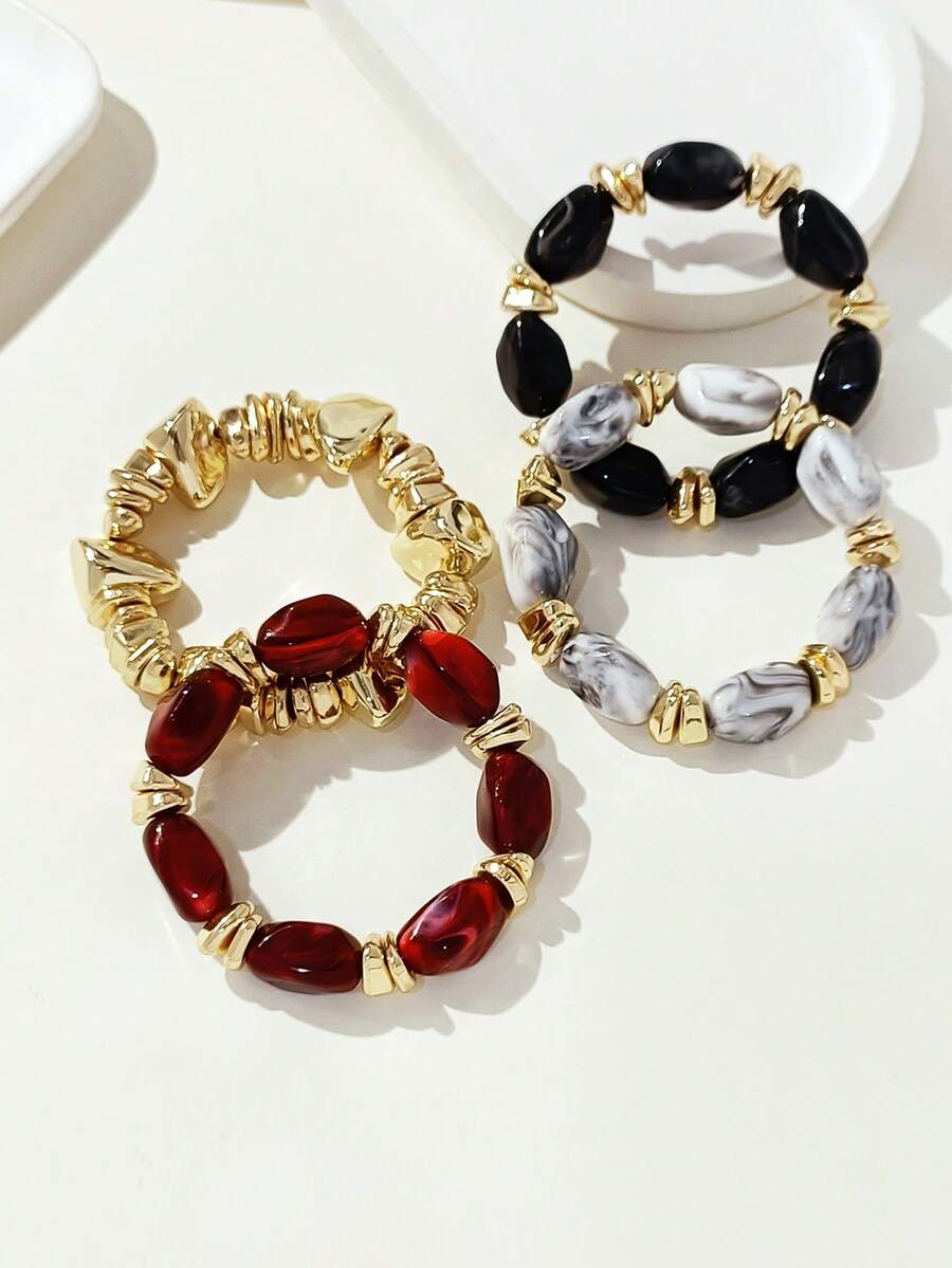 Set de 4 brățări vintage boho, groase, cu mărgele acrilice multistrat, de lux, pentru femei, cupluri, petrecere, purtare zilnică