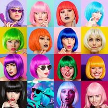 DGreen Bob Wig And Sunglass Set Neon Funny Short Bob Wig Sunglass Pack Colorful Hairpieces Fancy Dr Cosplay Costume Accories For Women Bachelorette Party Favors Halloween Decorations - 綠色的 - 查看 2