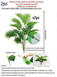 2pcs 65cm Artificial Plants, Fake Palm Tree, Tropical Palm Tree Leaves, UV-Resistant, Greenery Bush Faux Fake Plants, Suitable For Home Wedding Garden, Outdoor, Office Decor, Home Decor, Restaurant Decoration(This Product Is Sent Separately And Needs To Be Assembled By Oneself. Size: 65cm)