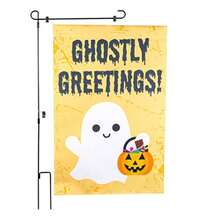 Halloween Garden Flag "Ghostly Greetings" POLE INCLUDED 12" X 18" Outdoor Water And Weatherproof Lawn Sign Spooky Fall Party Decor Outdoor House Decoration# DOUYYY