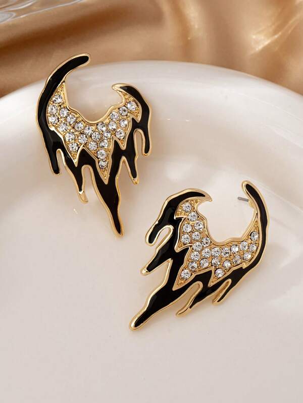 1 par de pendientes colgantes de metal con incrustaciones de cristal de estilo elegante y bohemio con patrón de onda esmaltado en negro, adecuados para uso diario, vacaciones, banquetes, bodas, trabajo, fiestas y regalos festivos