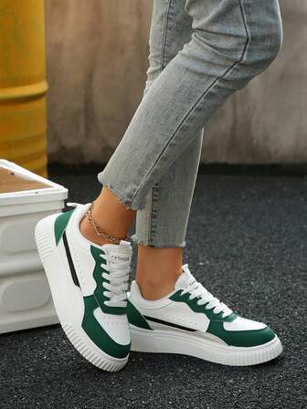 1 par de zapatillas casuales cómodas con cordones y punta redonda para adolescentes