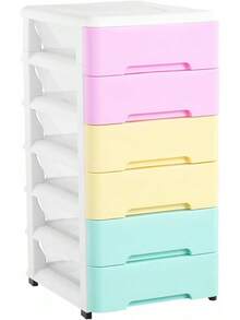 Novelinks Plastic Drawers Storage Organizer With Caster Wheels, Storage Cabinet With 6 Drawers Dresser Organizers And Storage For Living Room, Bedroom, Dormitory, Classroom,Office,Colorful