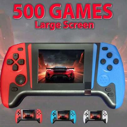 Q21 Portable Retro Handheld Game Console, 500 Built-In Games, Wireless Controller, Rechargeable, TV Connection Supported (Classic Red & Blue/Blue/Red/White Color)