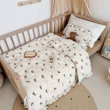 Muslin Duvet Cover With Ruffled Edges, 1 Piece Cotton Comforter Cover 47X59'', Pattern 2-Layer Gauze Bedding, No Quilt Or Pillowcases, Bedroom Essential - 蜜蜂和熊 - 查看 8