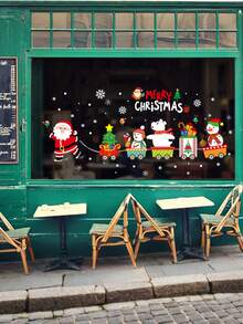 1 pieza Pegatinas navideñas para ventanas, Papá Noel, reno, hombre de jengibre, duende, tren navideño, copos de nieve pegatinas navideñas removibles para oficina, escuela, ventanas del hogar, decoración de vidrio - Multicolor - Ver 9