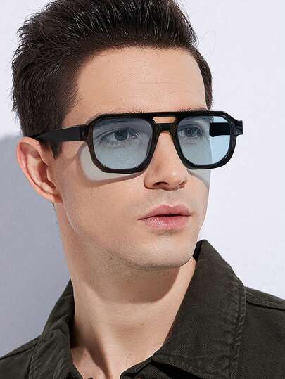 1 szt. Męskie okulary w stylu vintage z podwójną kwadratową oprawką, modne, przyciemniane soczewki, wysokiej jakości okulary do podróży i aktywności na świeżym powietrzu