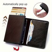 Men's Airtag Wallet With Zipper Coin Pocket, Multifunctional Automatic Pop-Up Metal Card Holder, RFID Anti-Theft Design, Simple Business Plastic Style [All Seasons] Suitable For 10 Scenarios - Black - View 9