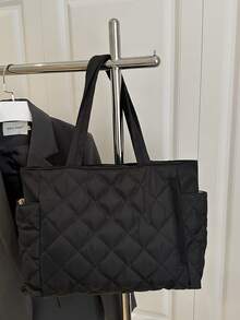 New Fashion Large Capacity Rhombus Pattern Dual Handle Shoulder Tote Bag, Lightweight And Portable, Women's Wallet, Suitable For Summer Outdoor Travel, Decorated With Animal Pendant, Essential Travel Backpack