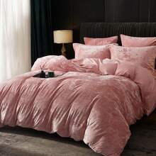 Queen Size 3pcs Ultra Soft Breathable Comforter Cover Set, Luxury Cozy Flannel Duvet Cover With Pillow Shams, 90" X 90", Dark Grey,  And  Bedding Collection - 花瓣粉紅色(無被子) - 查看 2
