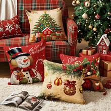 4 Stücke Weihnachts-Kissen-Bezüge mit fröhlichen roten Weihnachtsmann, Geschenk, Schneemann und Weihnachtsbaum Motiven, 45x45cm (17,72x17,72 Zoll), mit Reißverschluss, maschinenwaschbar, geeignet für Heim-Dekoration, Wohnzimmer, Schlafzimmer, Veranda, Garten, Outdoor-Camping, Winterurlaubs-Dekoration (nur Kissenbezüge - Füllung nicht enthalten)