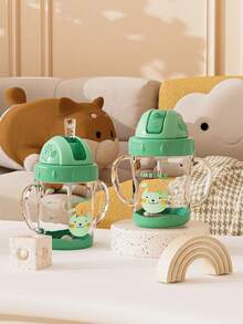 1PC 180ML/220ML/240ML Cartoon Straw Cup For Kids, Cute Baby Sippy Cup, 360° Drinking, Leak-Proof & Durable With Handle And Scale, Suitable For Daily Use - Green - View 1