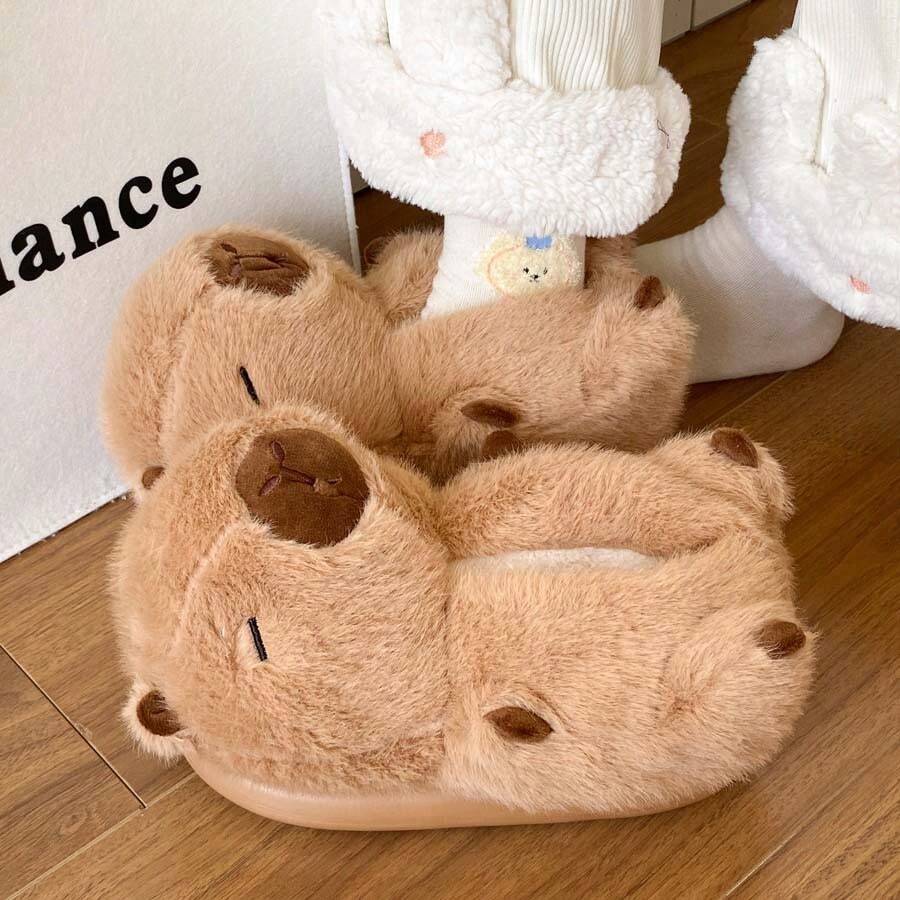 Pantofole da donna in peluche Capybara, pantofole antiscivolo