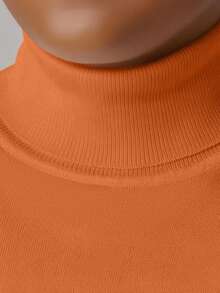 Men's Solid Color Casual Turtleneck Sweater, Autumn/Winter, Long Sleeve Top - Orange - View 3