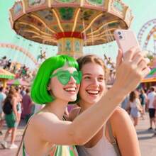 DGreen Bob Wig And Sunglass Set Neon Funny Short Bob Wig Sunglass Pack Colorful Hairpieces Fancy Dr Cosplay Costume Accories For Women Bachelorette Party Favors Halloween Decorations - 綠色的 - 查看 5