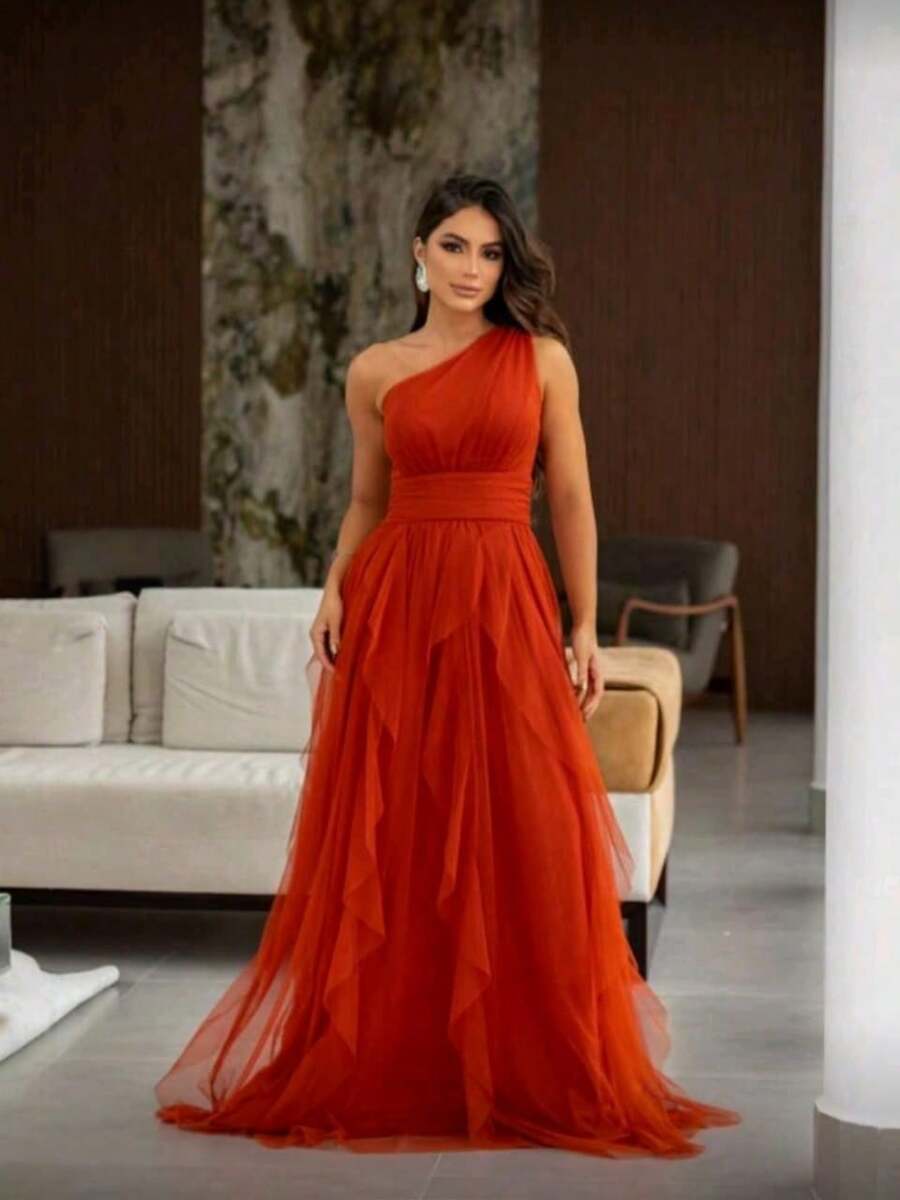 Long Prom Dress For Bridesmaid Party - Burnt Orange - View 1