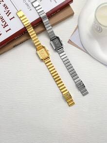 1 Stück modische, minimalistische goldene rechteckige Quarzuhr für Frauen, geeignet für den täglichen Gebrauch, Geburtstag, Geschenk für sie, Jahrestag, Halloween, ohne Geschenkbox