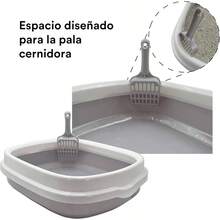 Kit Arenero para Gato con Pala+ Tapete Atrapa, Abierto, Base con Paredes, Gris y Blanco - Gris & Blanco - Ver 6