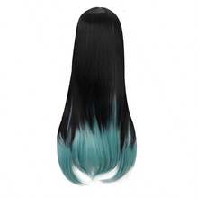 DAnime Cosplay Wig Long Short Synthetic Hair For Halloween Costume Party With Free Wig Cap Black Green1 - 黑綠1 - 查看 4