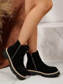 Damskie buty w stylu western, duże, na grubym obcasie, z podwójnym zamkiem błyskawicznym, z okrągłym noskiem, jesień/zima