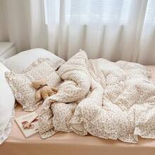 Muslin Duvet Cover With Ruffled Edges, 1 Piece Cotton Comforter Cover 47X59'', Pattern 2-Layer Gauze Bedding, No Quilt Or Pillowcases, Bedroom Essential - 茶花 - 查看 3
